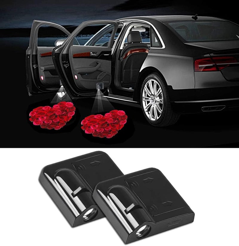 NewL 2 Pcs Led Car Door Welcome Light Flower Heart Shaped Roses Logo Symbol Projector Lights Ghost Shadow Light - Image 1